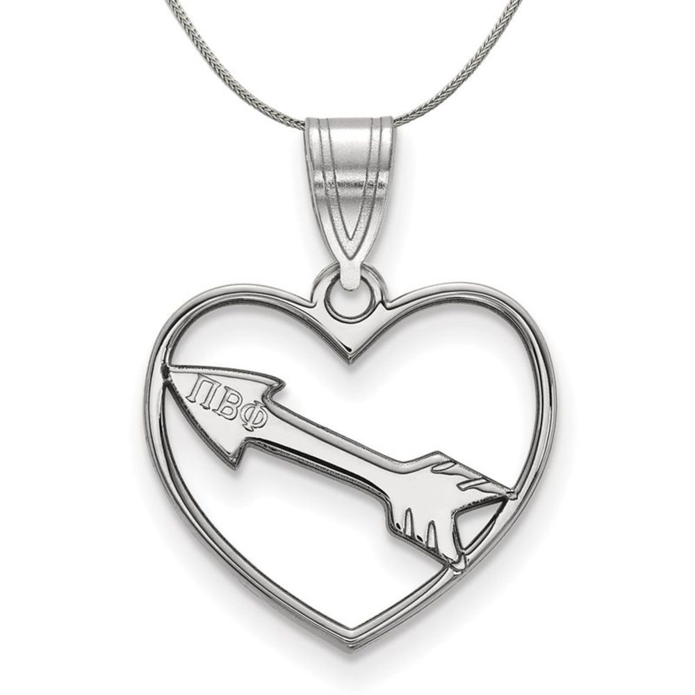 Sterling Silver Pi Beta Phi Heart Pendant Necklace - 18 Inch